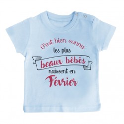 T-Shirt bébé Les plus beaux bébés naissent en FEVRIER - bleu